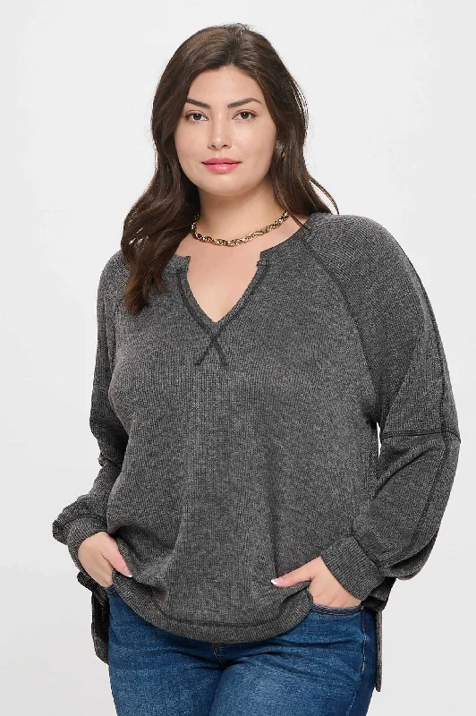 Curvy Extended Sleeve Knit Top Evening Knit Shirt