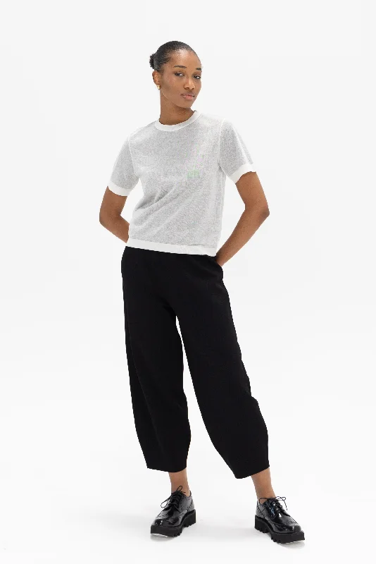 Powell Sheer Knit Top, Off-White and Black Silk Knit Top