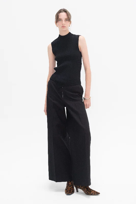 Asymmetric Knit Top, Black Cotton Knit Shirt