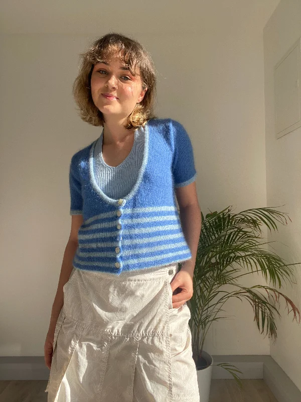 Vintage Blue Knit Top (M) Fashion Knit Shirt