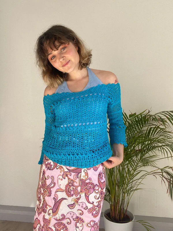 Vintage Blue Knit Top (S-M) Premium Knit Blouse