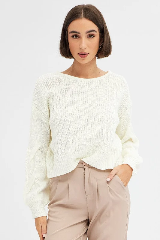 White Knit Top Long Sleeve Relaxed Mint Green Knit Blouse