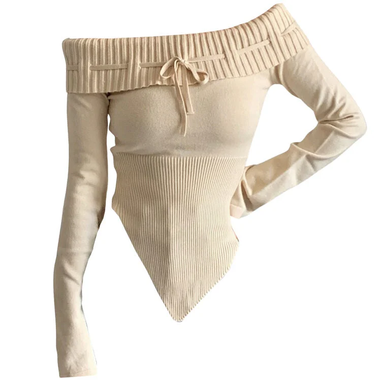Y2K Off-Shoulder Knit Top Casual Weekend Knit Top