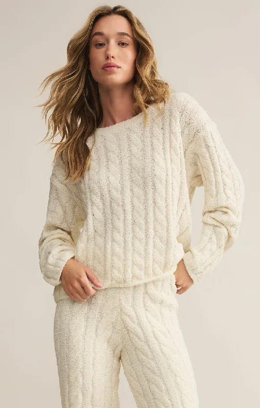 Z-Supply Carol Cable Knit Top - SEA SALT Jet Black Knit Tee