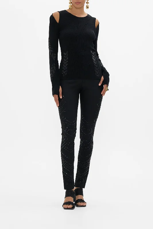 ENGINEERED CUT OUT LONG SLEEVE  KNIT TOP CARTOUCHE KINGDOM Soft Knit Shirt
