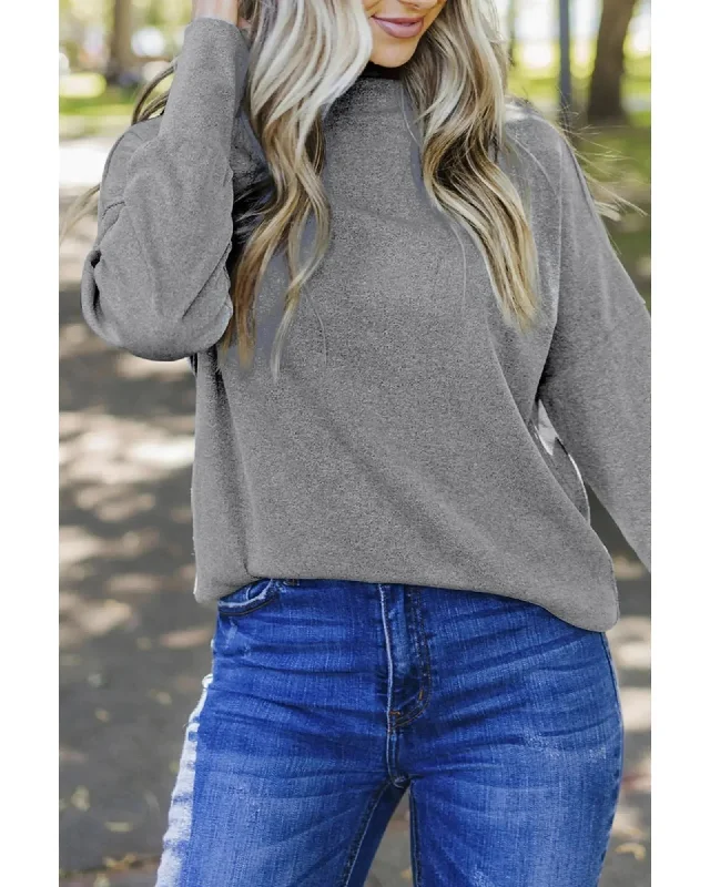 Azura Exchange Ribbed Zip Knit Top - L Round Neck Knit Blouse
