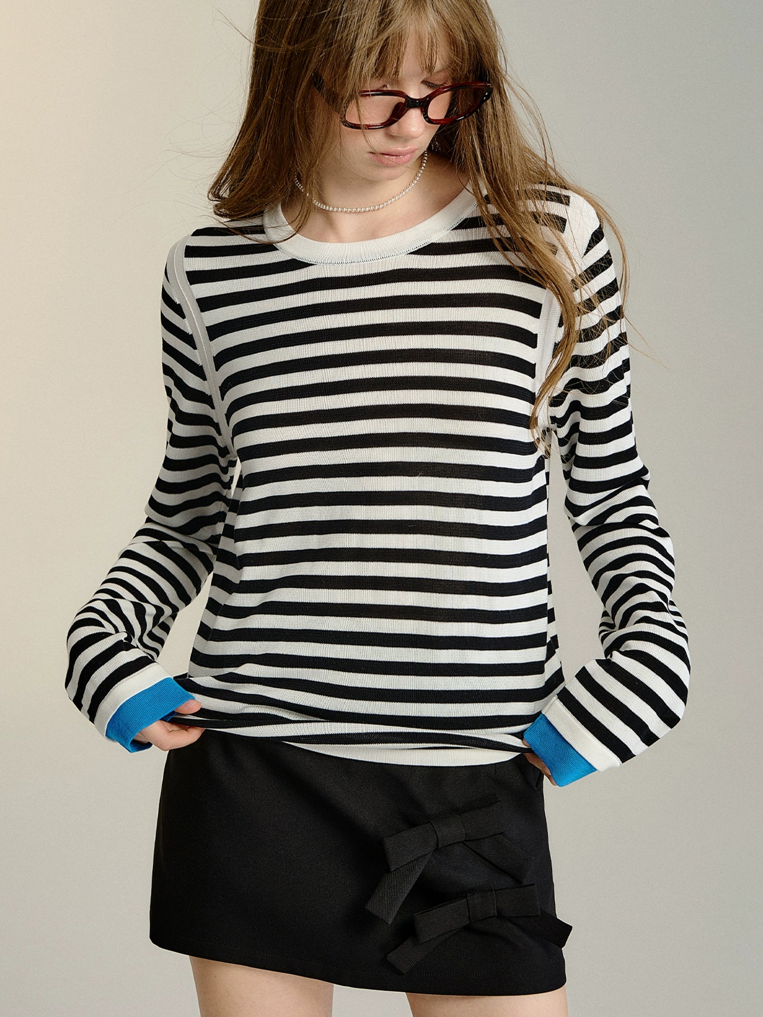 Black & White Striped Long-sleeve Knit Top Maximalist Knit Tee