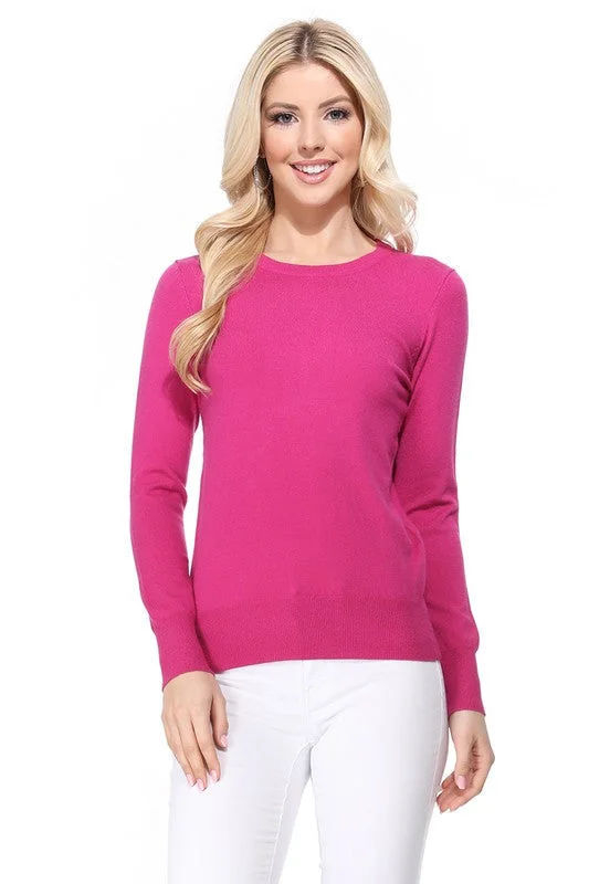 Crew Neck Long Sleeve Light Basic Casual Knit Top Dark Color Knit Blouse