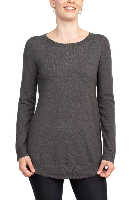 Cupio Scoop Neck Long Sleeve Solid Knit Top Designer Knit Top