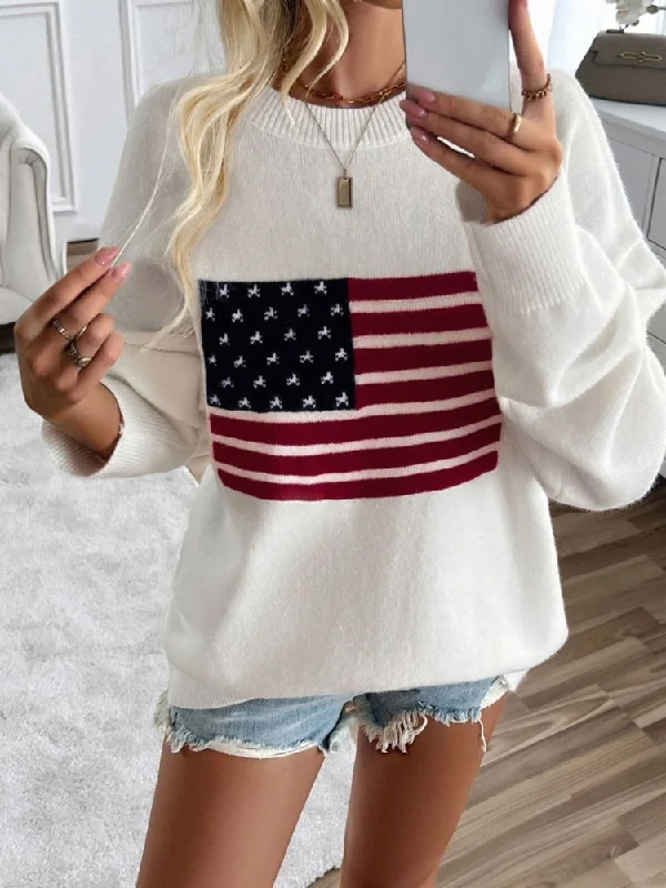 American Flag  Long Sleeve Knit Top Women's Knit Top
