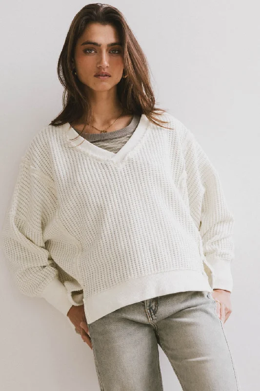 Ellis Waffle Knit Top in Cream Lightweight Knit Tee