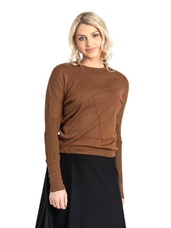 EUX Seamed Dolman Knit Top Textured Knit Blouse