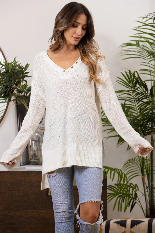 IVORY HI-LOW DOLMAN SLEEVES KNIT TOP-TI10006SB Silver Knit Shirt