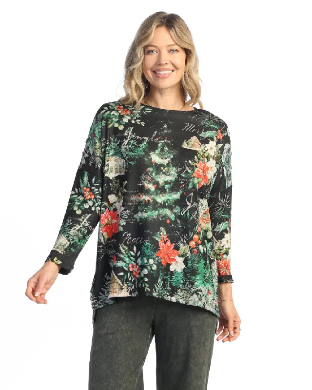 Jess & Jane "Jingle Joy" French Brushed Knit Top - FB9-1967 Jet Black Knit Tee