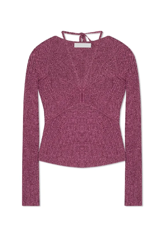 Jonathan Simkhai Alexia Marled Compact Rib Sweetheart Knit Top - Mulberry Multi Mint Green Knit Blouse