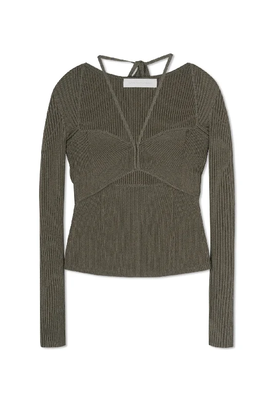 Jonathan Simkhai Alexia Marled Compact Rib Sweetheart Knit Top - Olivine Multi Lavender Knit Shirt