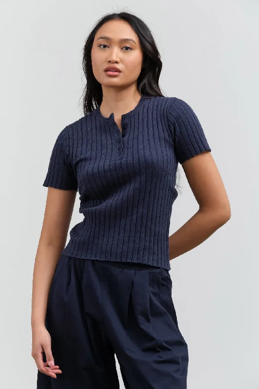 Henley Knit Top Turtle Neck Knit Top