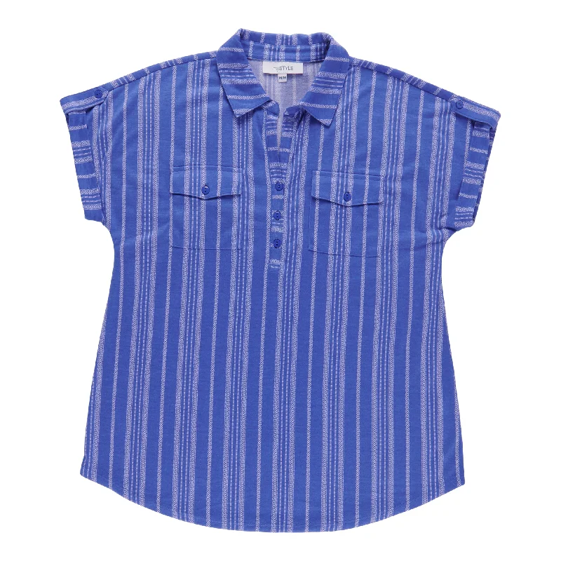 mySTYLE Women's Mykonos Striped Knit Top Handmade Knit Blouse