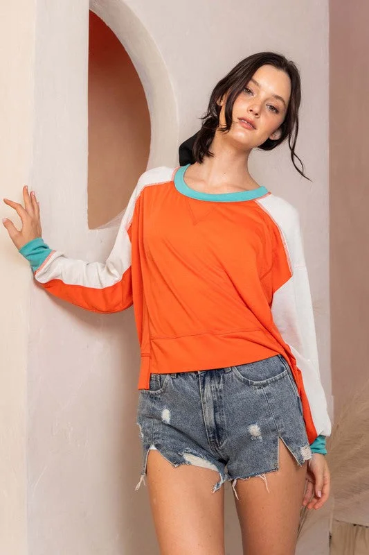 ORANGE MULTI TERRY COLOR DETAILED LONG SLEEVES KNIT TOP CFTC13256SA Striped Knit Top ORANGE MULTI TERRY COLOR DETAILED LONG SLEEVES KNIT TOP CFTC13256SA Striped Knit Top