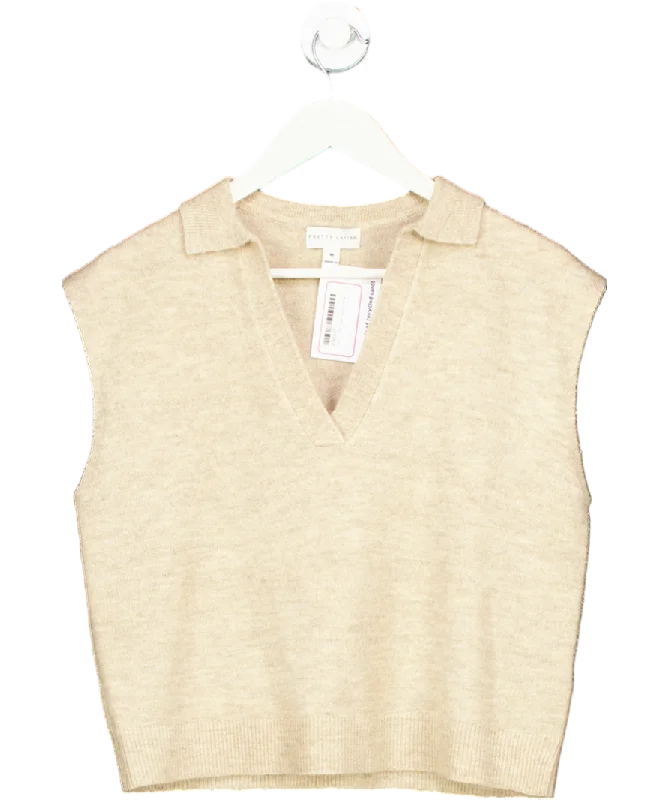 PRETTY LAVISH Beige Hayden Knit Top UK M Spring Knit Blouse