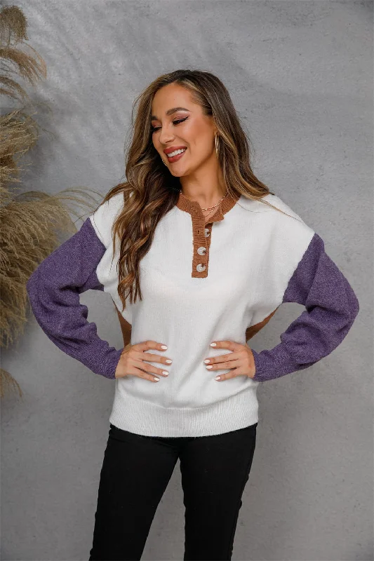 Round Neck Buttoned Knit Top Summer Knit Top