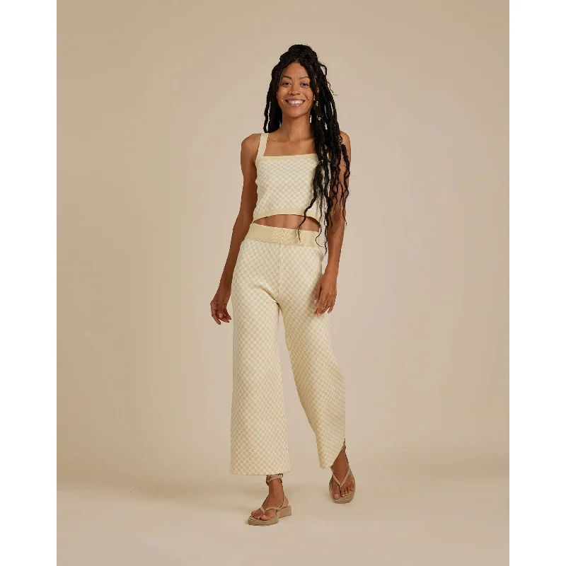 Rylee and Cru Checker Knit Top | Lemon Check Trendy Knit Top
