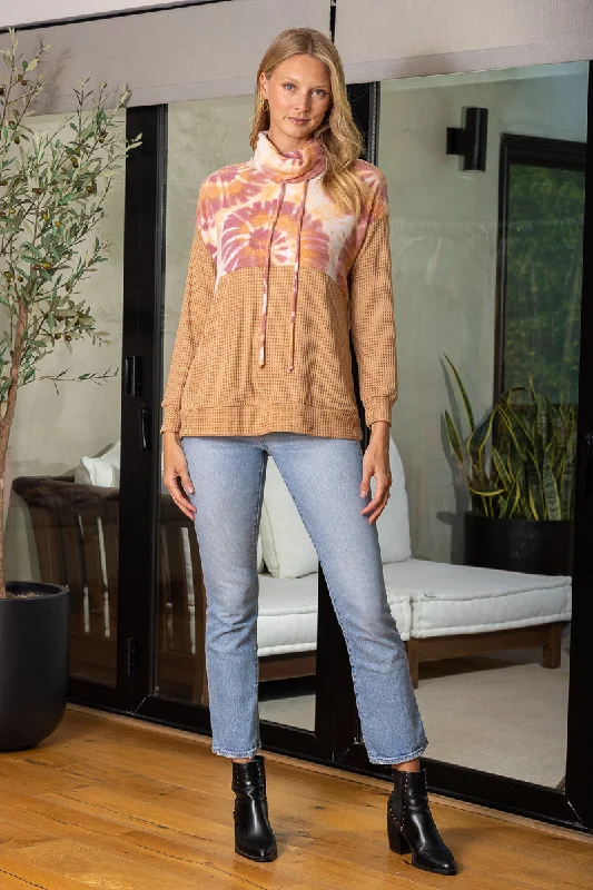 SAND STONE COWL NECK WAFFLE KNIT TOP TT3466PB Ruby Red Knit Shirt