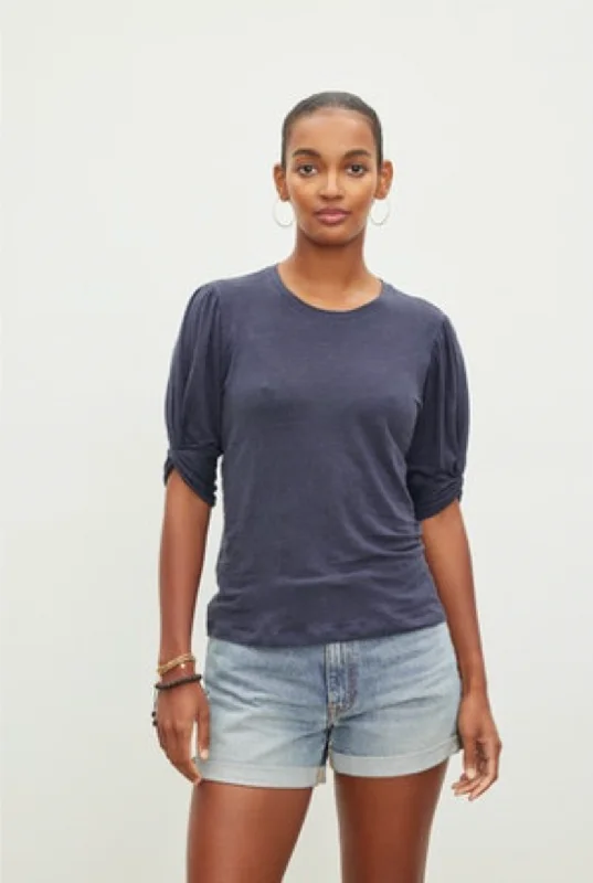 Velvet by Graham & Spencer Dee 06 Linen Knit Top | Navy Bronze Knit Blouse