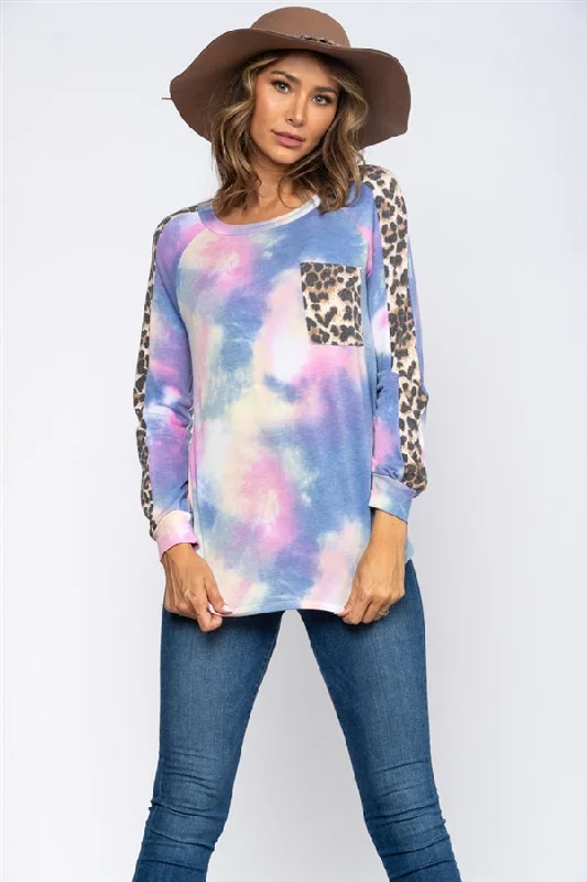 YELLOW MARBLE ANIMAL PRINT PATCH POCKET KNIT TOP ET5098 Sophisticated Knit Shirt