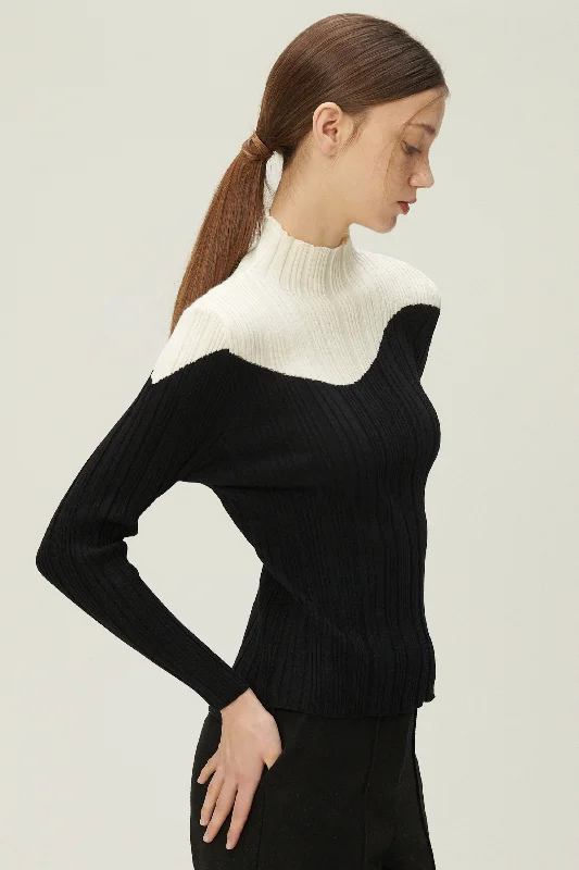 Eva Color Block Ribbed Knit Top Limited Edition Knit Top