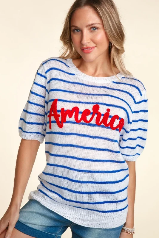 Haptics Letter Embroidery Striped Knit Top Branded Knit Top