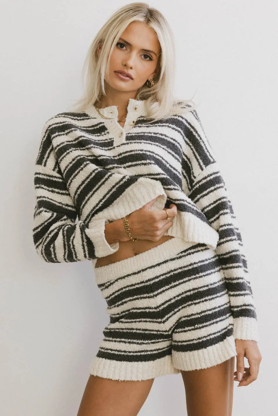 Kamryn Striped Knit Top Festive Knit Tee