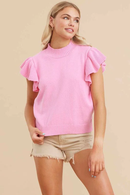Solid Knit Top with Ruffle Elegant Knit Top