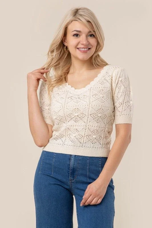 Lilou Crochet knit top Spring Knit Blouse