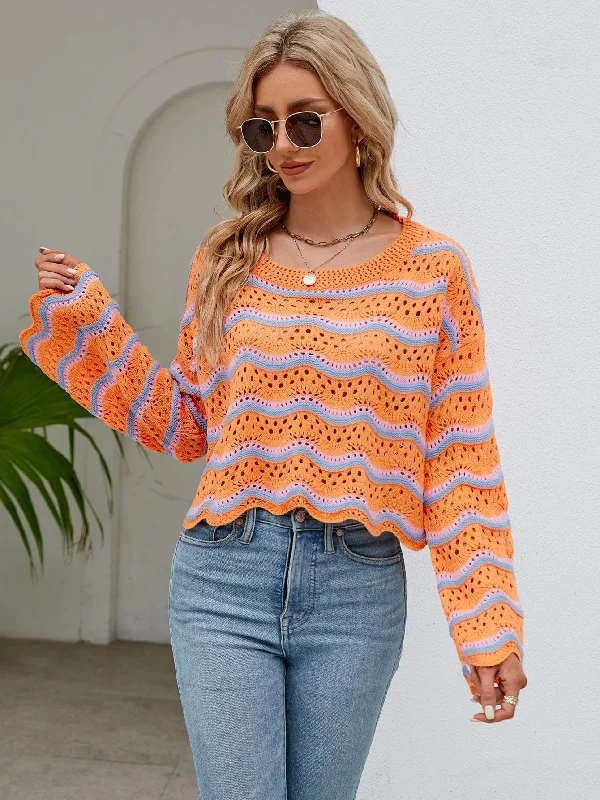 Openwork Flare Sleeve Knit Top in 5 Colors Fashion Knit Shirt