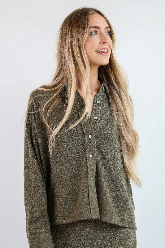 Coveted Coziness Olive Knit Top Geometric Knit Tee