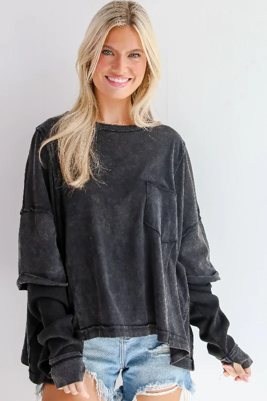 Easy Charisma Black Oversized Contrast Knit Top Pastel Knit Top