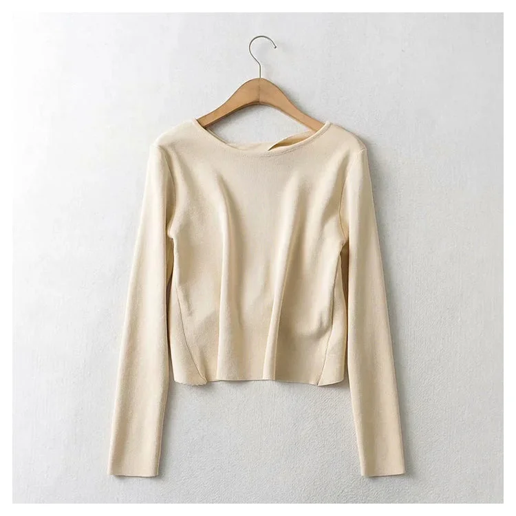 New style versatile back knot knit top  7284 Ribbed Knit Shirt