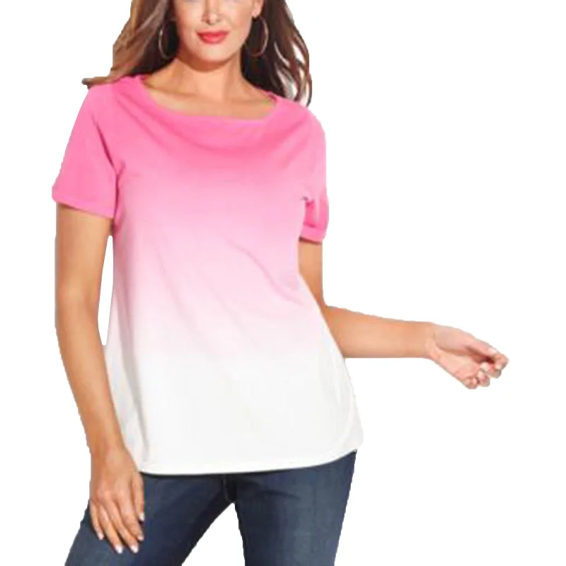INC Pink Ombre Tie Dye Short Sleeve Knit Top Plus Size Turquoise Knit Top