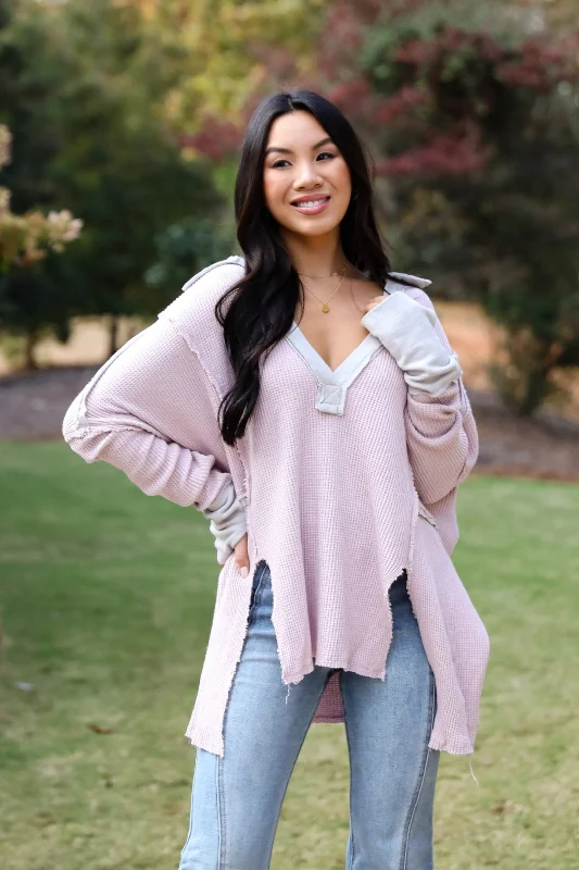 Utterly Adored Mauve Oversized Waffle Knit Top Bright Color Knit Shirt