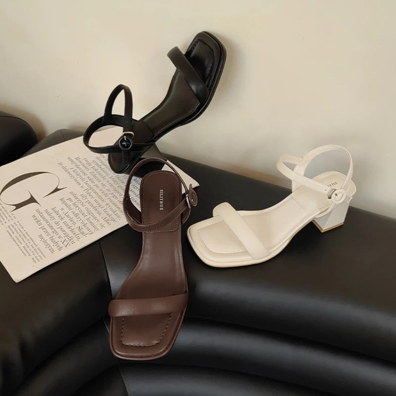 Summer Narrow Band Women Sandal Fashion Square Low Heel Ladies Elegant Dress Sandal Shoes Outdoor Casual Slides Maxi Flowy Bohemian