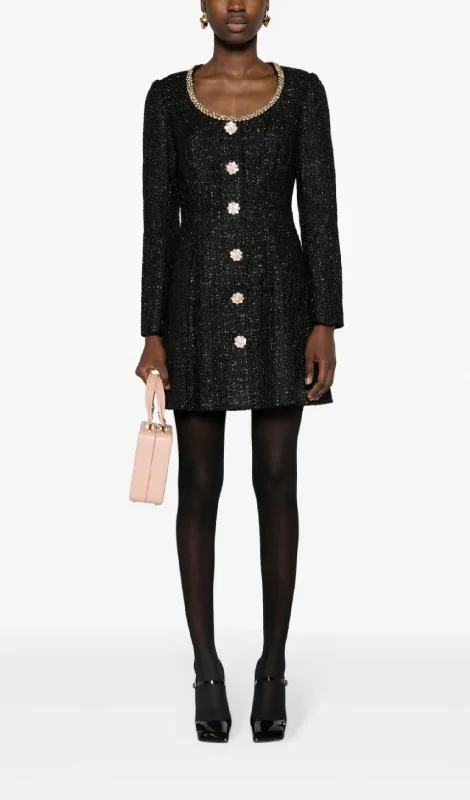 BLACK BOUCLE MINI DRESS Tunics Running lightweight