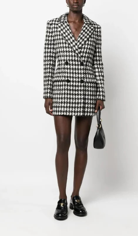 BLACK CHECK BOUCLE TAILORED MINI DRESS Tunics Trousers formal