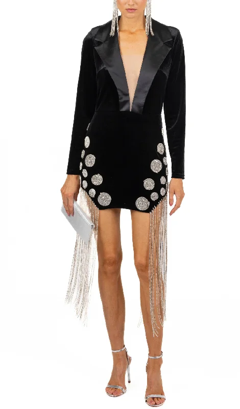BLACK TUX VELVET DRESS Tunics Short Trendy