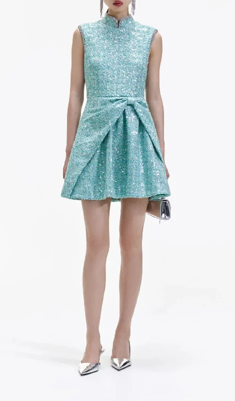 BLUE BOUCLE GATHERED MINI DRESS Tunics Formal black