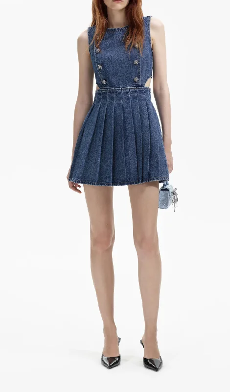 BLUE DENIM CUT-OUT MINI DRESS Tunics Business professional