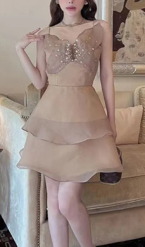 BOW DIAMOND-EMBELLISHED STRAP MINI DRESS Tunics Favorite customer
