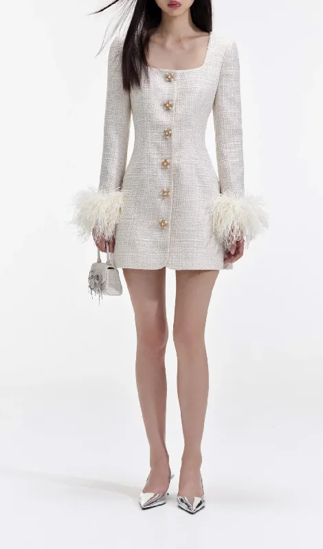 CREAM BOUCLE FEATHER MINI DRESS Tunics Occasion special