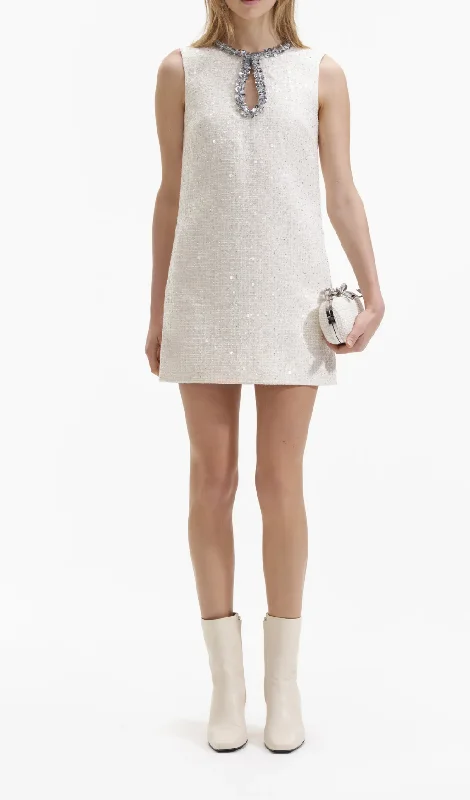 CREAM SEQUIN BOUCLE MINI DRESS Tunics Summer linen