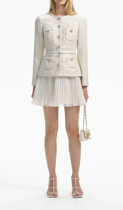 CREAM SEQUIN BOUCLE TAILORED MINI DRESS Tunics Party sparkling